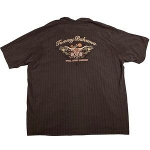 Tommy Bahama Camp Shirt Mens XXL Brown Silk Bull Shot Lounge Embroidery Western